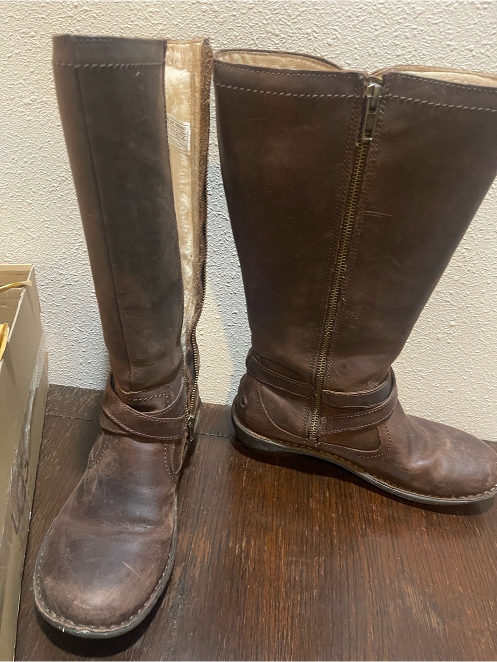 UGG Women's Tall Brown Leather Riding Boots - Picture 3 of 8
